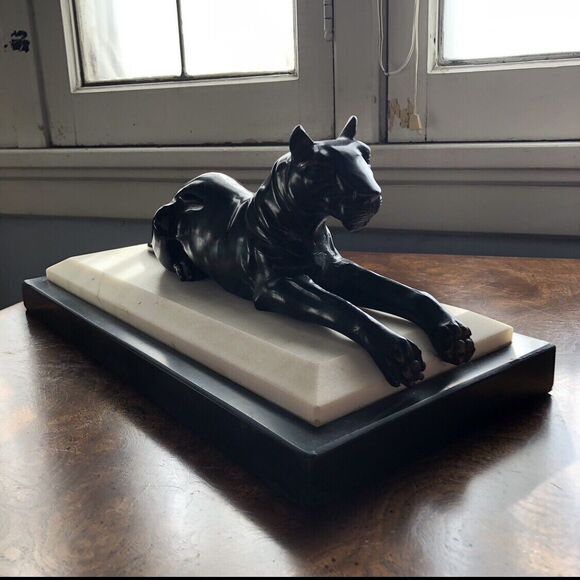 *SOLD*. Bronze Sculpture "Black Panther"Marble Base Vintage Bombay Company - Picture 2 of 10